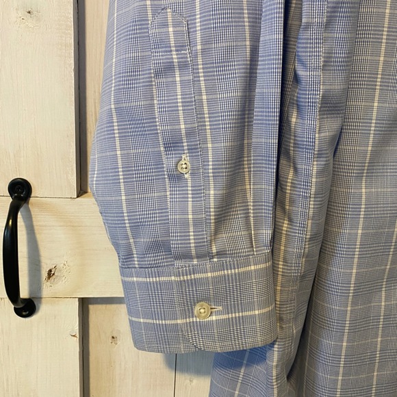 Roundtree & Yorke Gold Label Blue Plaid Non-Iron Cotton Dress Shirt 18.5 36 Tall - Picture 4 of 10